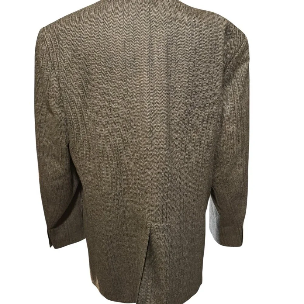 Ralph Lauren Green Label 100% Virgin Wool Herringbone Blazer Mens 42R Brown Twee